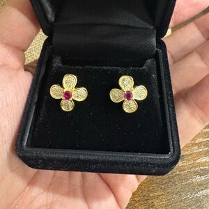 K18 18K Japan Real Gold Rositas “Trefle” Floral Clover earrings
